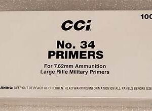 CCI Large Rifle 7.62mm NATO-Spec Military Primers #34: Reliable and Consistent Ignition for Precision Shooters CCI Large Rifle 7.62mm NATO-Spec Military Primers #34 are specially designed to meet the high-performance standards required by military specifications. These primers offer unmatched reliability, ensuring consistent ignition for reloaders and military firearm enthusiasts who demand precision and dependability. Packaged in a box of 1000 primers (10 trays of 100), these primers are perfect for reloading 7.62mm NATO rounds or other large rifle calibers.